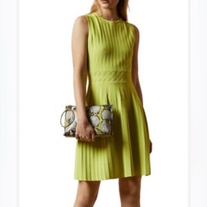 Ted Baker Baileey Neon Green Pleated Mini Dress Size 0